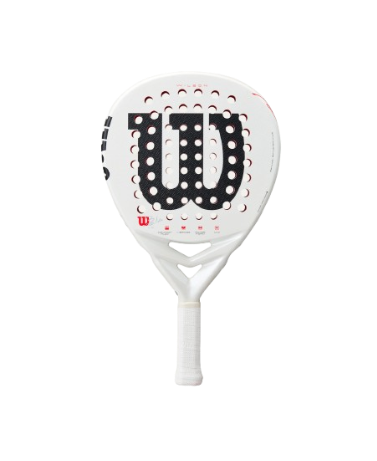 White padel racket with black Wilson logo on a white background